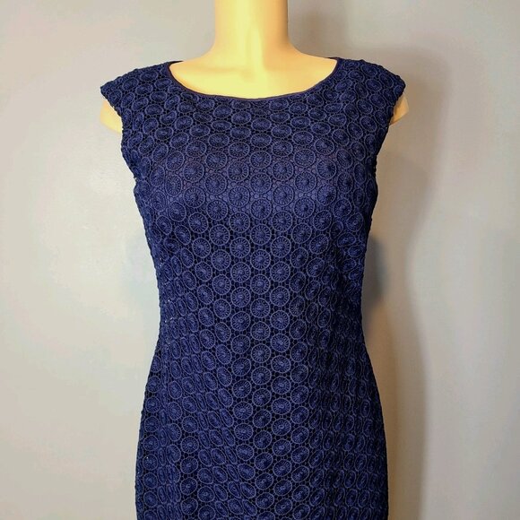 Jessica Howard Lace Cocktail Dress Holiday Sz 8 Wedding Guest Navy Preppy Resort - Picture 2 of 9